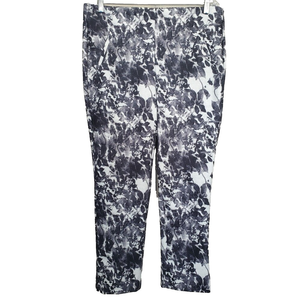 Chico's So Slimming Textured Twigs Ponte Pull-On Monochrome Floral Ankle Pants L